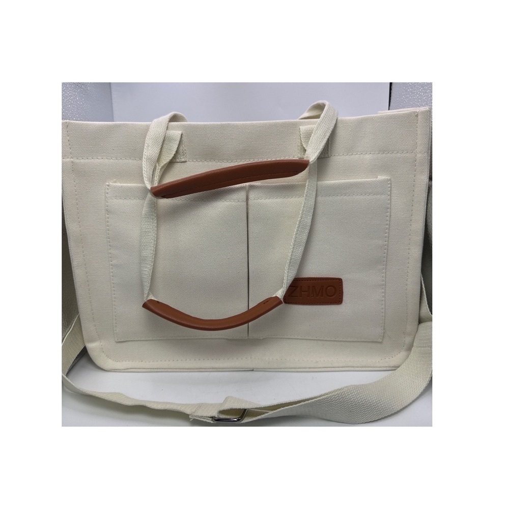 ZHMO Cream Canvas Tote Bag Crossbody Shoulder Bag with Pockets Off White NWOT